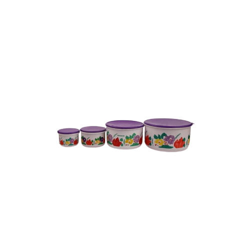 Mahavir Alfa No 3 Random Printed Round Plastic Container 4 Pcs Set