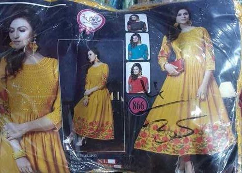 Chiffon Yellow And Red Colour Embroidered Anarkali Ladies Suits For Party Wear