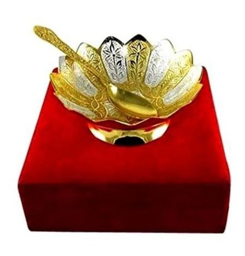 100 Ml Embossed Silver Gold Plated Brass Dry Fruit Bowl Set For Diwali, Corporate Gifting