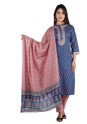 Women'S Cotton Party Wear Printed Kurta With Palazzo And Dupatta Set Bust Size: 30-32  Centimeter (Cm)