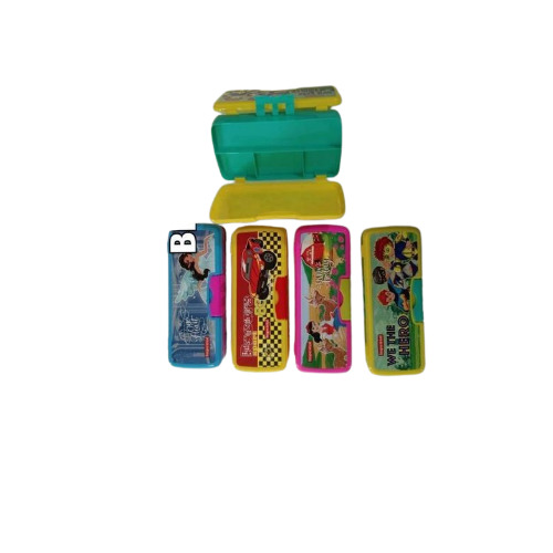 Delight Small Plastic Pencil Box - Lightweight Portable Design | Vibrant Multicolor Prints, Easy-to-Clean Surface, Kid-Friendly Materials, Secure Snap Closure, Trendy Style