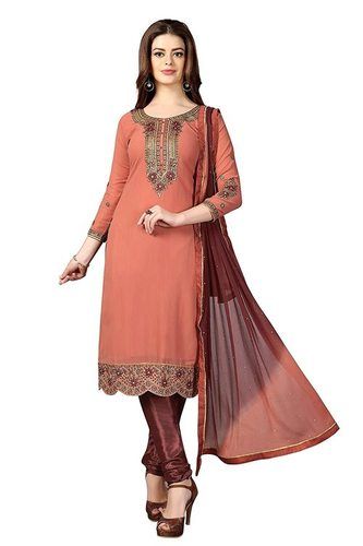 Peach Reddish Color Casual Wear Embroidery Ladies Suit