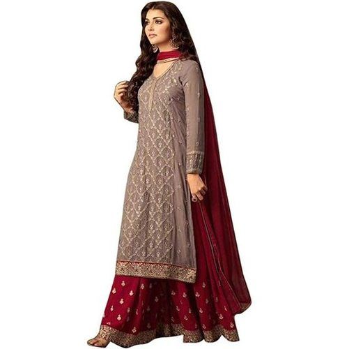 Indian Women'S Georgette Embroidered Semi Stitched Salwar Suit Palazzo