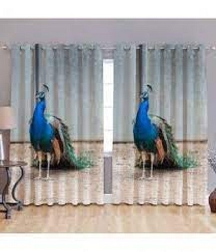 Home Furnishing Polyester 3D Peacock Printed 7 Ft Door Curtains For Living Room Bedrooms By Shayog Paper Print