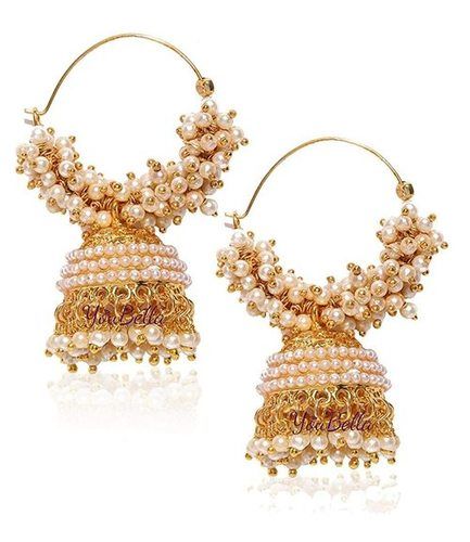 Party Fashion Jewellery Gold Plated Pearl Jhumka Earings For Women