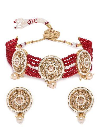 Handcrafted Embellished Faux Emrald Choker Necklace With Earring Set Gender: Women