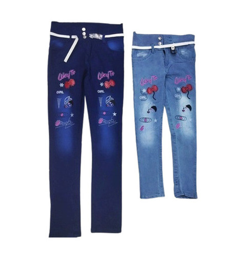 Blue Denim Ladies Printed Jeans - 100% Cotton, 34 Waist Size, Slim Fit | Stylish Floral Print, Tapered Leg, Year-round Comfort