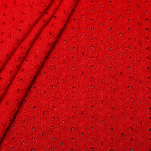 Red Cotton Embroidered Fabric For Making Bed Cover And Sofa Cover