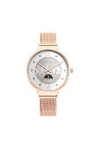 Rose Color 36 Mm Slimline Silver White Dial Metal Analogue Watch For Women Gender: Female