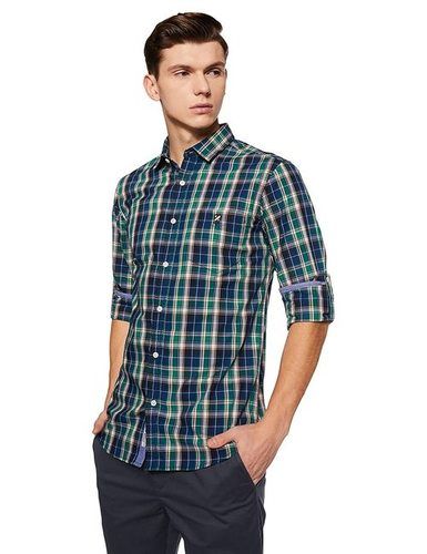  100% Cotton Green Checkered Single Pockets Casual Wear Full Sleeve Shirt For Mens Chest Size: 32