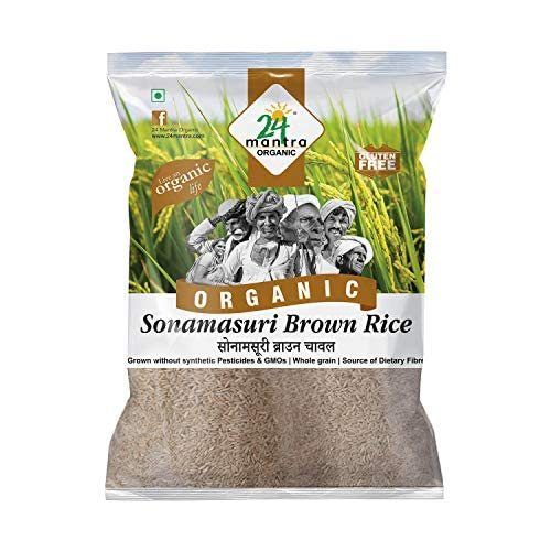 100% Organic 24 Mantra Organic Sonamasuri Unpolished Rice Brown Chawal - 5 Kg