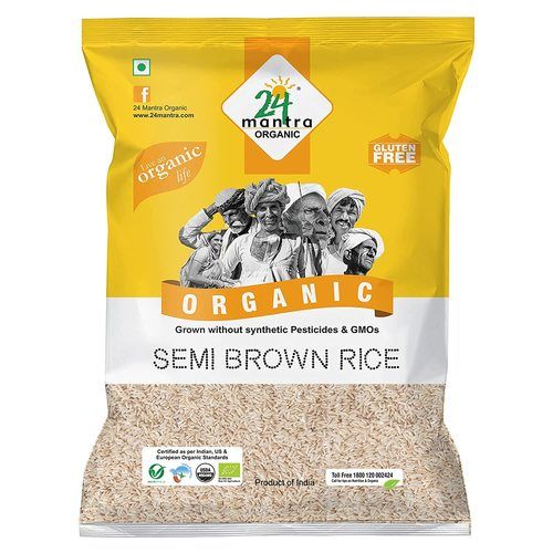 100% Organic 24 Mantra Organic Sonamasuri Unpolished Semi Brown Rice Chawal- 5 Kg