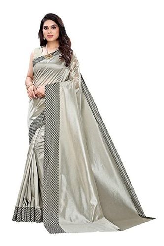 Khadi Grey Color Women Shimmer Georgette Plain Saree With Blouse Piece 5.50 Mtr