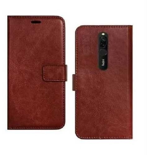 Highly Durable Brown Color Flip Mobile Cover With Pu Leather Body Material: Plastic