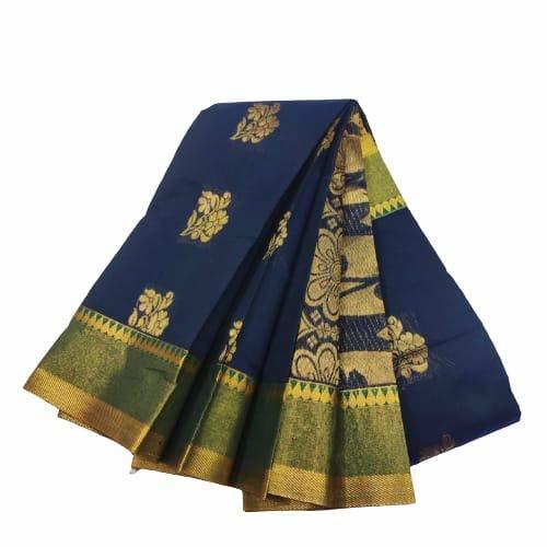 Leaf green uppada silk saree with unique buttas, contrast double-side  border & zari-rich pallu of intricate designs