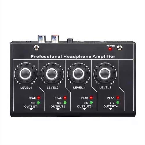 Black Professional 4 Channels Headphone Amplifier