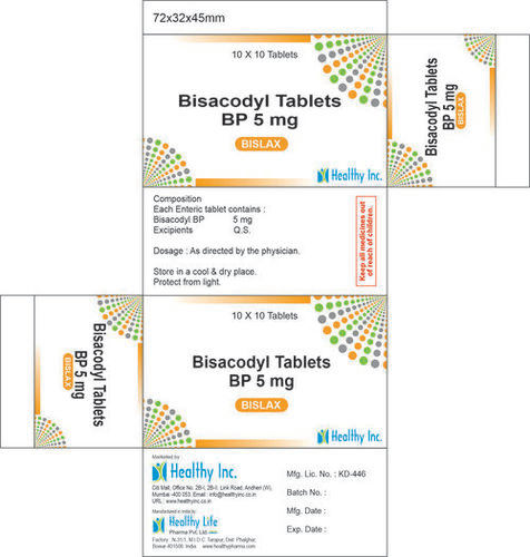 व्हाइट हेल्दी लाइफ फार्मा बिसाकोडल टैबलेट B.P. 5Mg, 10X10 टैबलेट