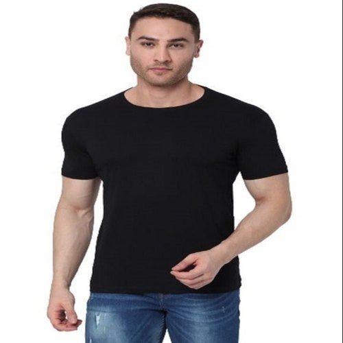 पुरुषों के लिए काले रंग की प्योर कॉटन हाफ स्लीव राउंड नेक रेगुलर फिट टी-शर्ट 