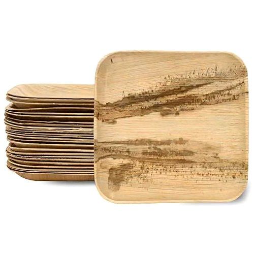 Brown 100% Natural Biodegradable Square Shaped Areca Leaf Bamboo Disposable Plates