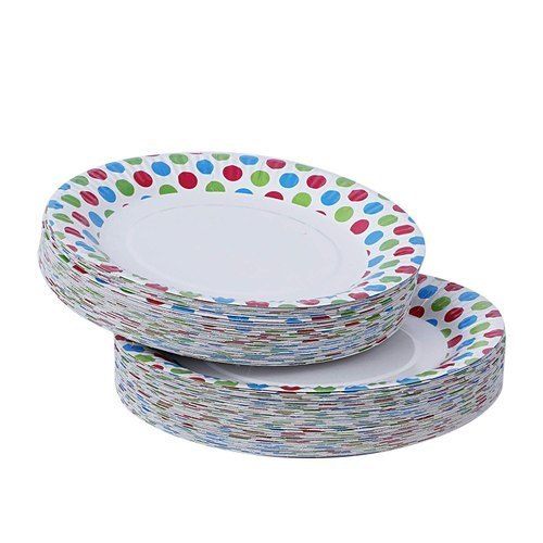 White Dotted Printed Disposable Paper Plates For Serving Eatables During Family Functions, Eating Snacks, Fruits, Sweets