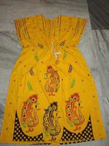 Summer 100% Cotton Printed Yellow Color Sleeveless Fashion Nighty For Women