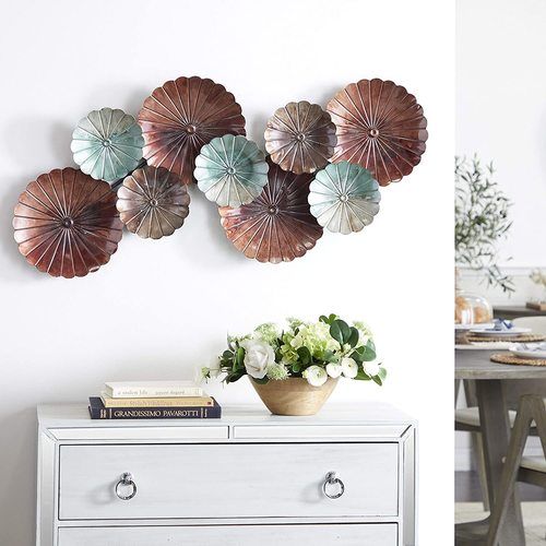 Multi Color Deco 79 Contemporary Metal Floral Montage Wall Decor, Textured Multicolored Finish