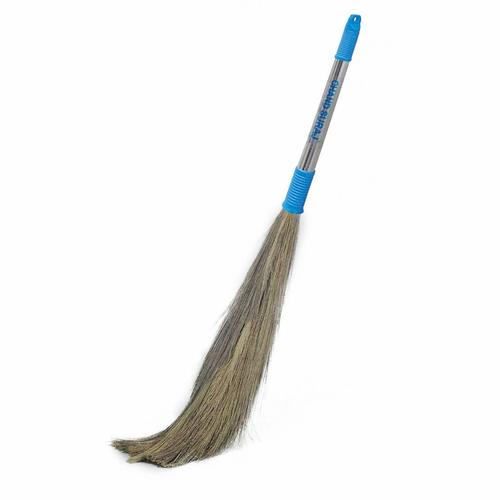 Blue Color Handle Stainless Steel Stella Eco Friendly Soft Grass Broom Stick For Floor Cleaning