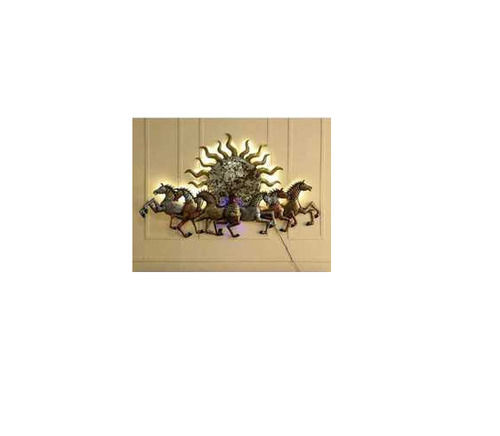 5x3 Feet Decorative Iron Paint Seven Horse With Sun LED Wall Art