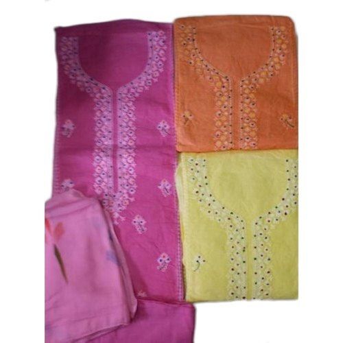 Women'S Pink Color Round Neck Unstiched Cotton Salwar Suit With Dupatta Decoration Material: Cloths