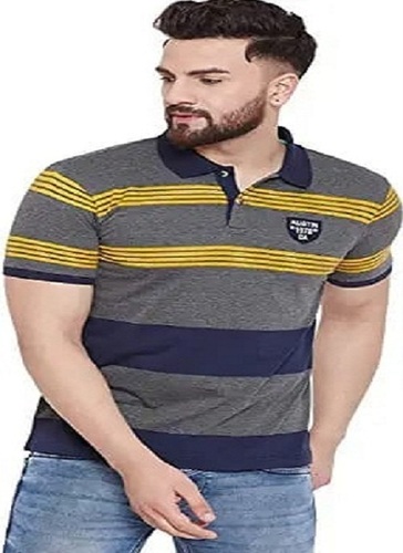 Printed Pure Cotton Mens Collar T-Shirts - Available In Various Sizes Unique Polo Design & Vibrant Colors