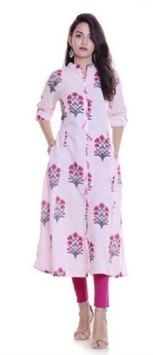 Resistance Against Shrinkage 100% Cotton Long Sleeves Formal Wear Knee Long Printed Ladies Kurti Bust Size: 34 Inch (In)