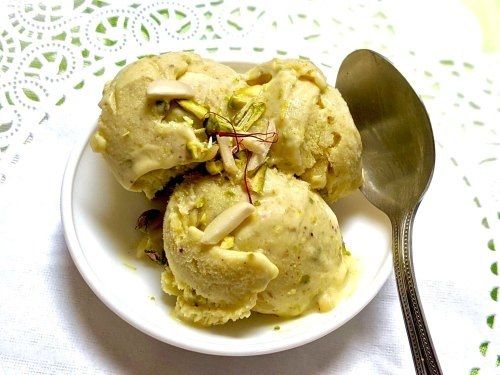 Sweet And Delicious Ice Cream With Kesar Badam Made With Pure Milk