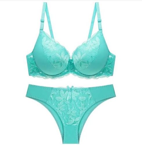 Designer Sky Blue Color Padded Type Plus Lace Bra And Panties Set