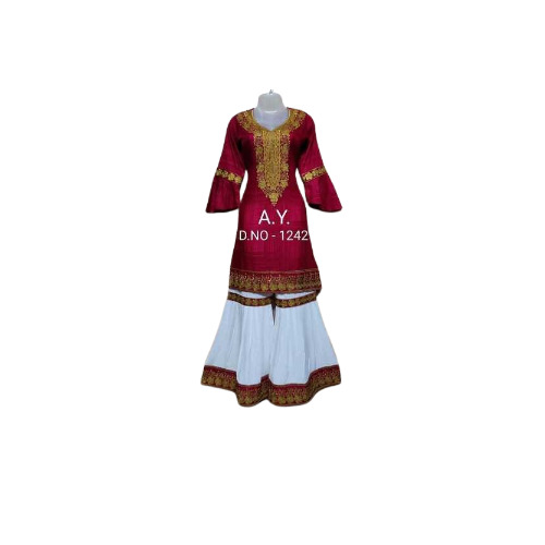 Ladies Party Wear Suit - Cotton Blend, Maroon & White, Full Sleeves | Anti-Wrinkle, Elegant Design, Easy Care, Comfortable Fit, Travel Friendly, Stylish Look