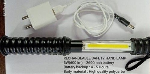 Black 5 Watt 2600 Mah Rechargable Led Hand Lamp Model With 4-5 Hours Backup 