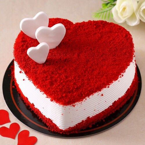 Delicious Creamy Textured And Fresh Heart Shaped Red Velvet Cake, 500 Grams
