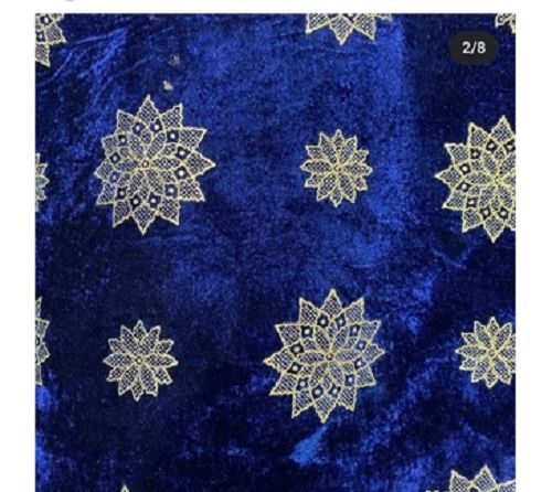 Blue Color Embroidered Fancy Velvet Fabric For Garment Making