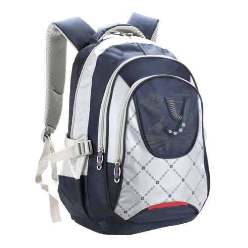 Light Grey & Dark Blue Polyster Material, Standard Size Boys School Bag