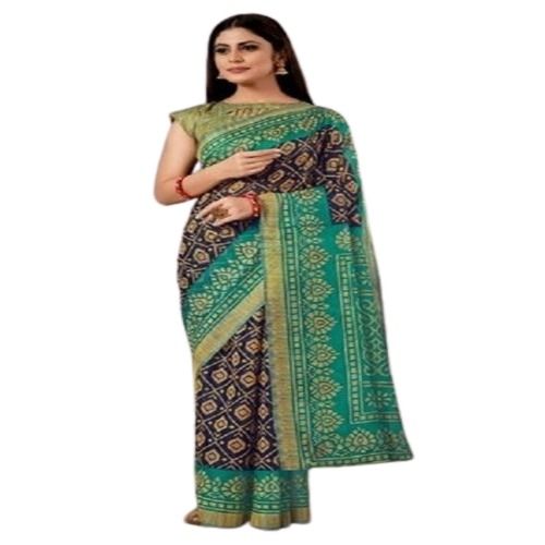 Multicolor Ladies Cotton Casual Wear Printed Pattern Multi-Color Brazos Designer Saree In Blue