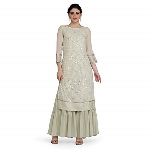 Women's Light Weight Pistachio Green Kurti And Palazzo For Parties Wear