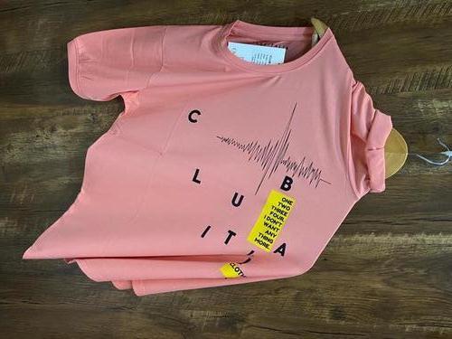 Men Round Neck Half Sleeves Breathable Casual Wear Printed Cotton Pink T-shirt