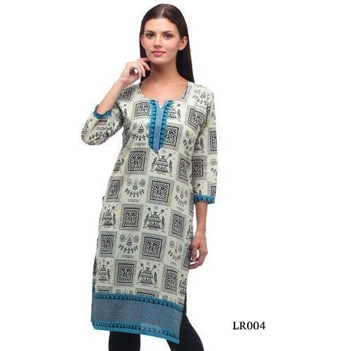 Washable Casual Wear Printed Ladies Kurti With Cotton Fabrics And Normal Wash, Multi Color