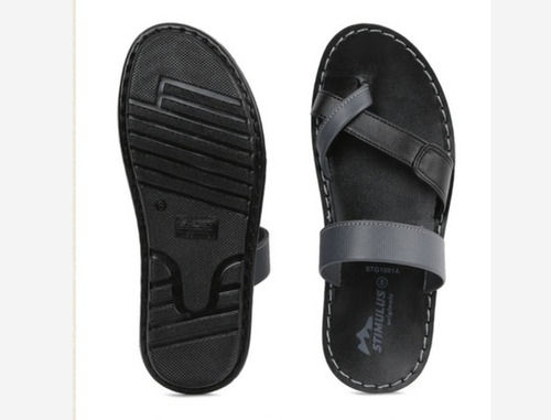 Rubber High Comfortable Black Color Synthetic Leather Mens Slipper For Daily Wear