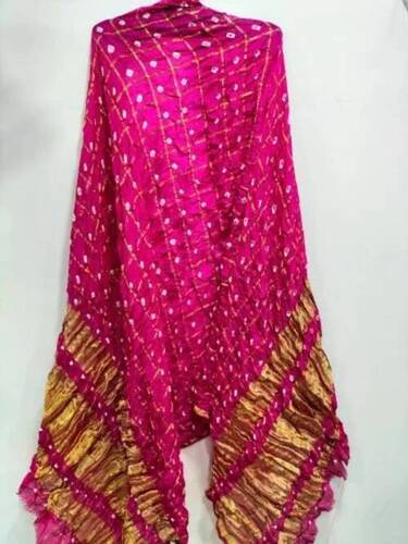 Silk Bandhej Tapta Fancy Jari Chokda Bandhni Dupatta, 2.30 Meters Long