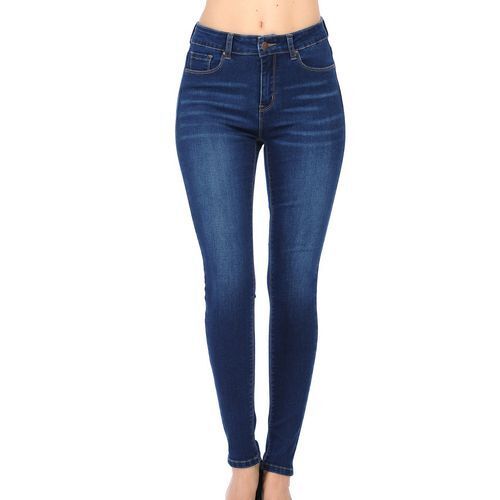 Comfortable To Wear Plain Dyed Blue Denim Jeans For Ladies