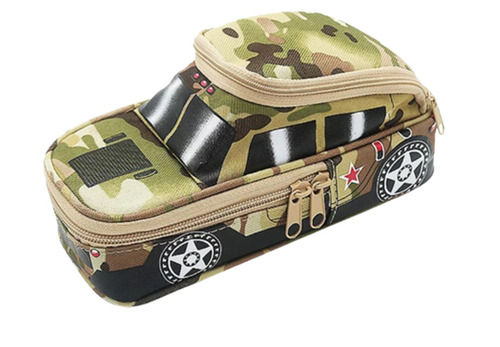 Light Weight Green Car Shape Multipurpose Pencil Pouch With 2 Compartments For School, Office