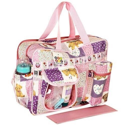 Multi Use Pink Baby Care Diaper Bag Design: Printed