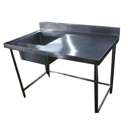 Floor Mounted Rectangular Stainless Steel Single Sink With Table Size: 24 X 24 X 34 Inch