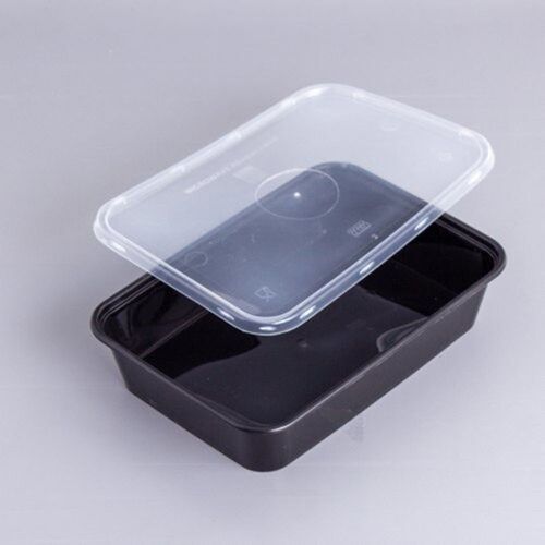 Plastic Food Packaging Containers - HDPE Plastic, Rectangular Shape, Polished Finish, Black Color, 400 Capacity | Durable & Lightweight, Microwave Safe