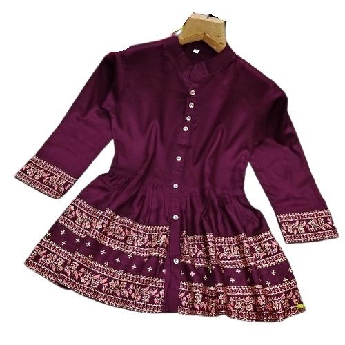 Printed Collar Neck and Front Button Closure Tunic for Women's Formal Wear